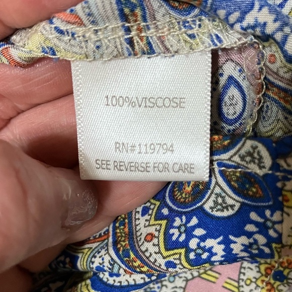 NWT! ONE WORLD Blue and Pink Flutter Sleeve Peplum Blouse - Picture 5 of 7